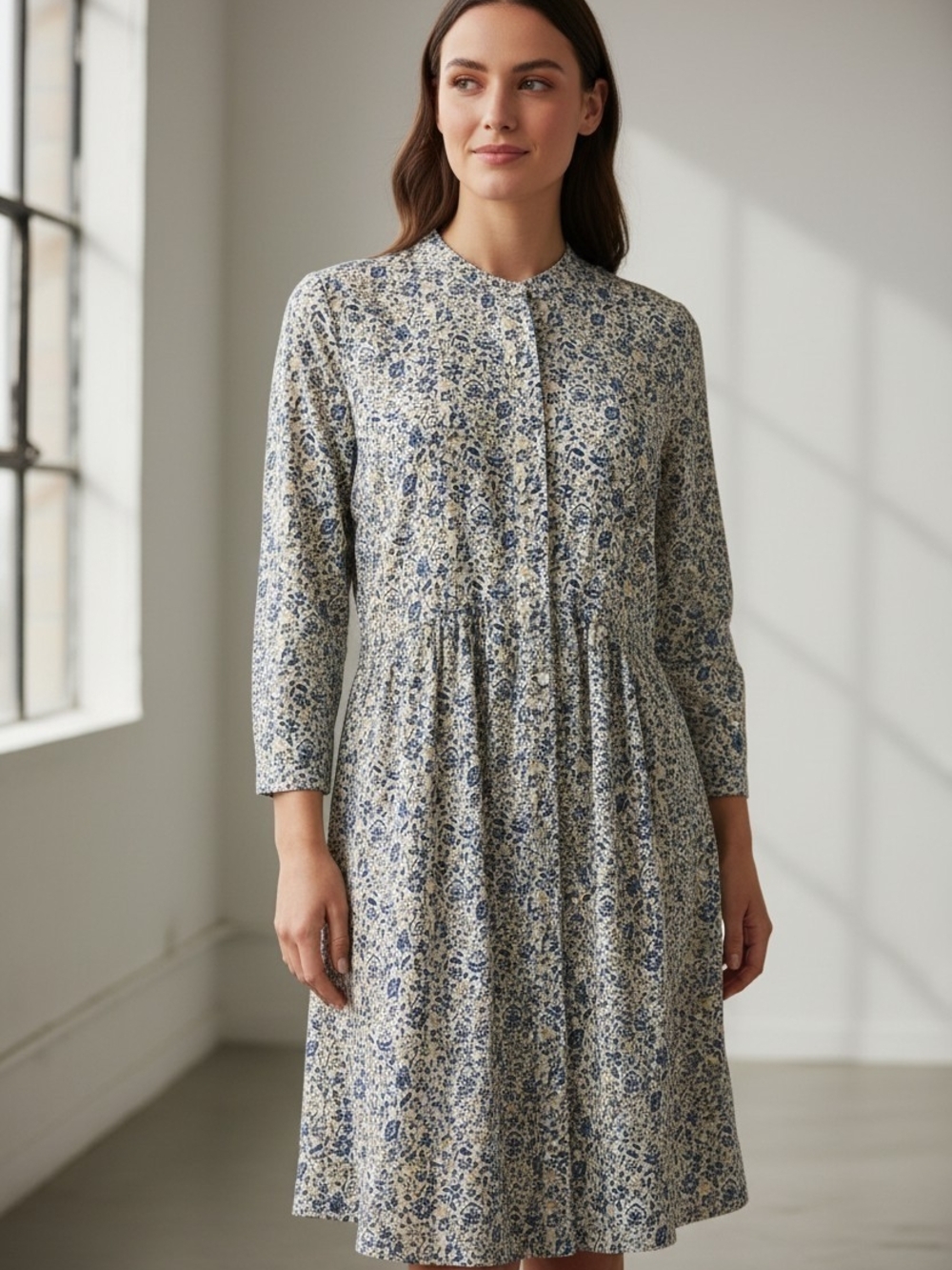 Tuckernuck Blue Ditsy Floral Royal Shirt Dress Size Small